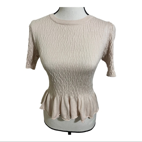 Topshop womens puckered shirt peplum bottom short sleeve round neckline size 4 - Picture 2 of 8